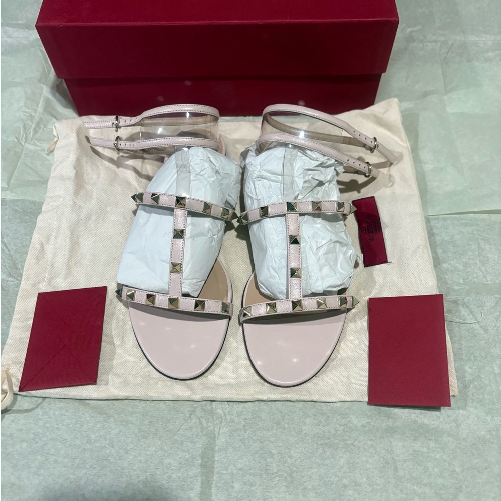 Valentino Pink Studded Sandals with Open Toe Design